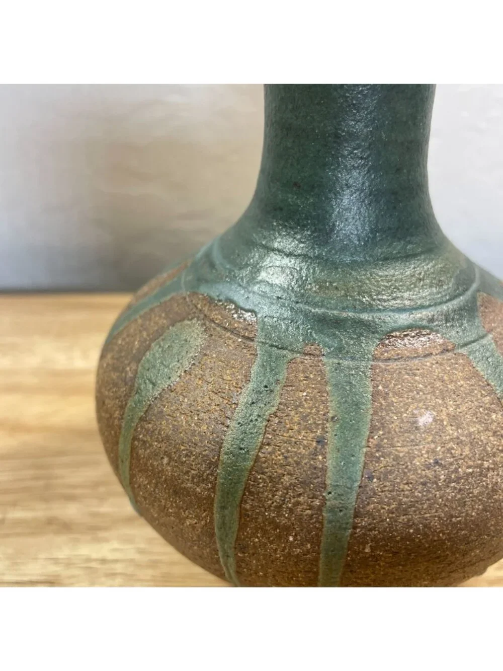 Studio Art Pottery Vase Hand Thrown Drip Glaze Decorative Green Brown 5.5 Inch